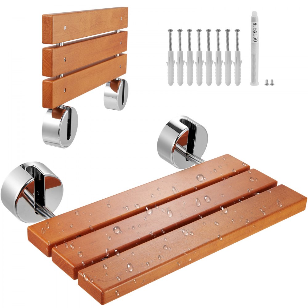 LY010 - Space-Saving Wall-Mounted Teak Shower Seat, 20.1" x 13.2"
