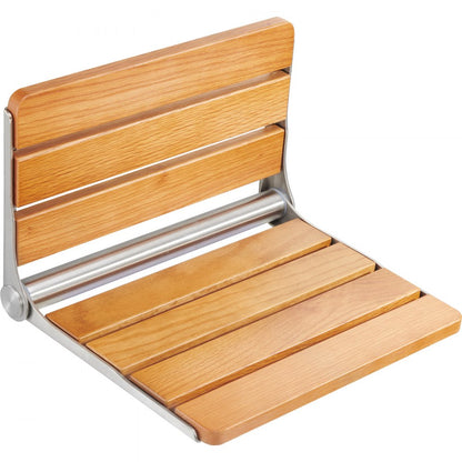 LY007 - 16.1" Oak Folding Shower Seat, Supports 440 lbs, Space-Saving Design