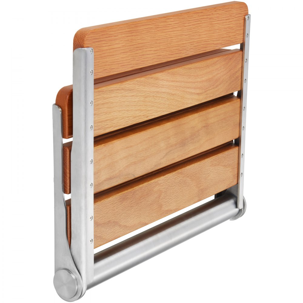 LY007 - 16.1" Oak Folding Shower Seat, Supports 440 lbs, Space-Saving Design