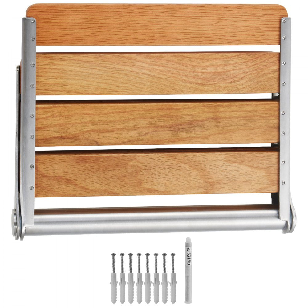 LY007 - 16.1" Oak Folding Shower Seat, Supports 440 lbs, Space-Saving Design