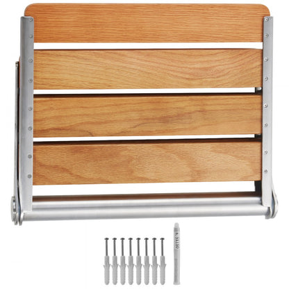 LY007 - 16.1" Oak Folding Shower Seat, Supports 440 lbs, Space-Saving Design
