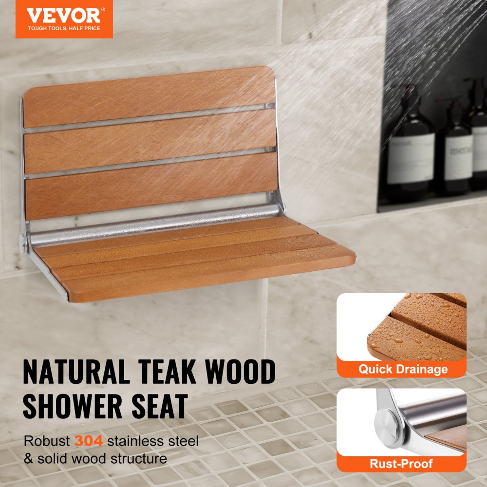 LY007-3 - Elegant Folding Teak Shower Seat, Space-Saving & 500 lbs Capacity