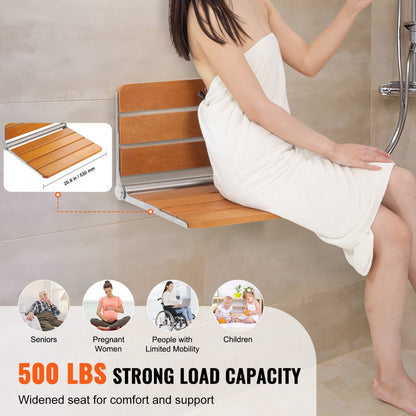 LY007-3 - Elegant Folding Teak Shower Seat, Space-Saving & 500 lbs Capacity