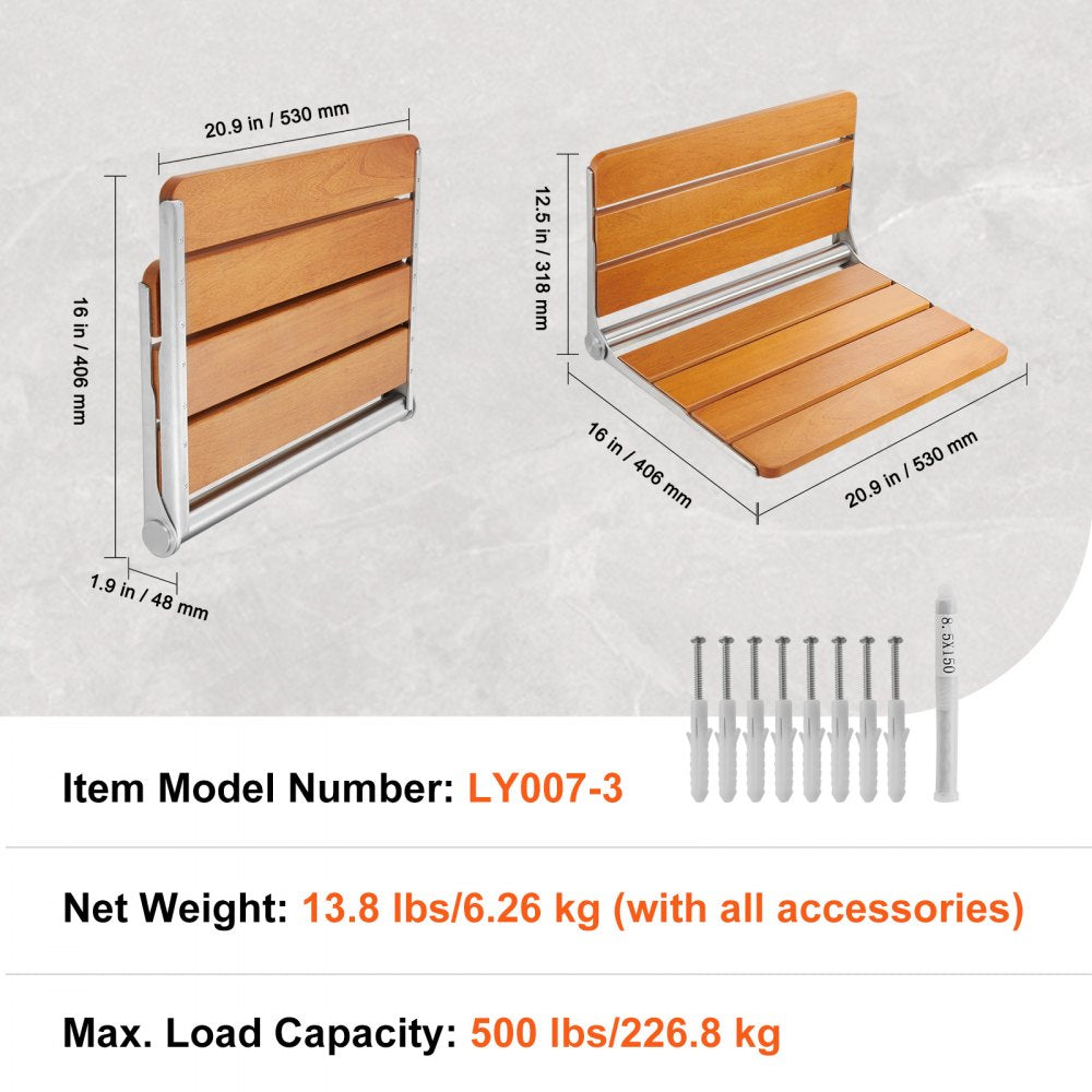 LY007-3 - Elegant Folding Teak Shower Seat, Space-Saving & 500 lbs Capacity