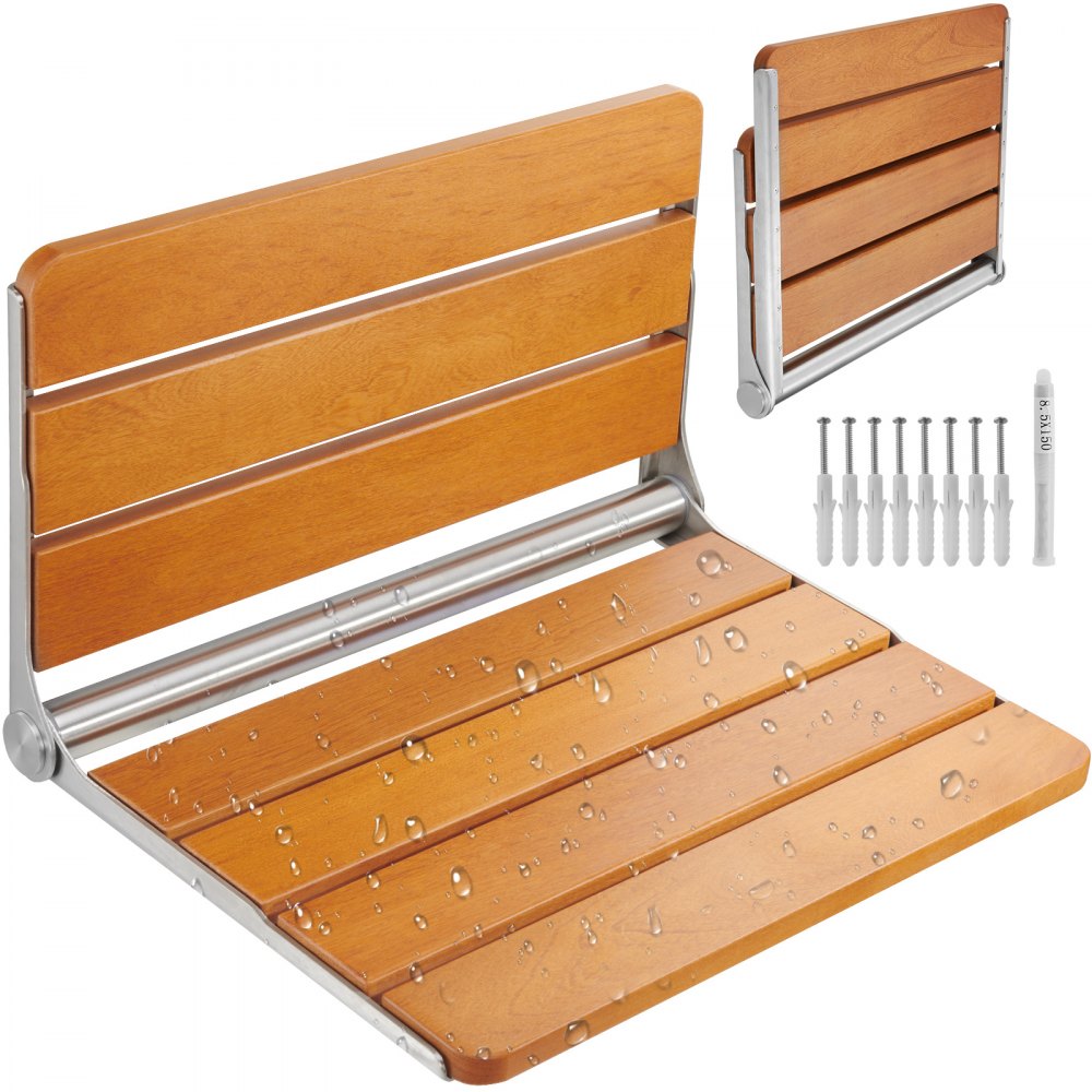 LY007-3 - Elegant Folding Teak Shower Seat, Space-Saving & 500 lbs Capacity
