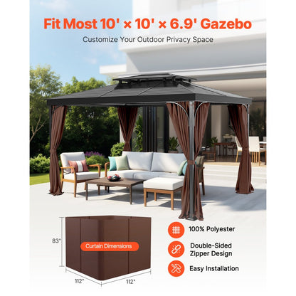 JDC-33CF - Waterproof 10' x 10' Gazebo Curtain with Double-Sided Zipper