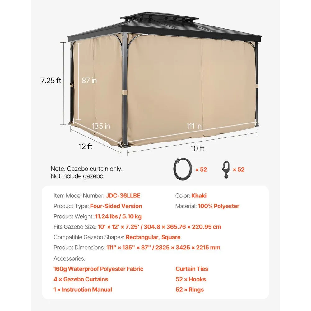 JDC-36LLBE - Waterproof 10’ x 12’ Gazebo Curtain with Double-Sided Zipper