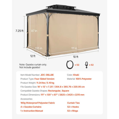 JDC-36LLBE - Waterproof 10’ x 12’ Gazebo Curtain with Double-Sided Zipper