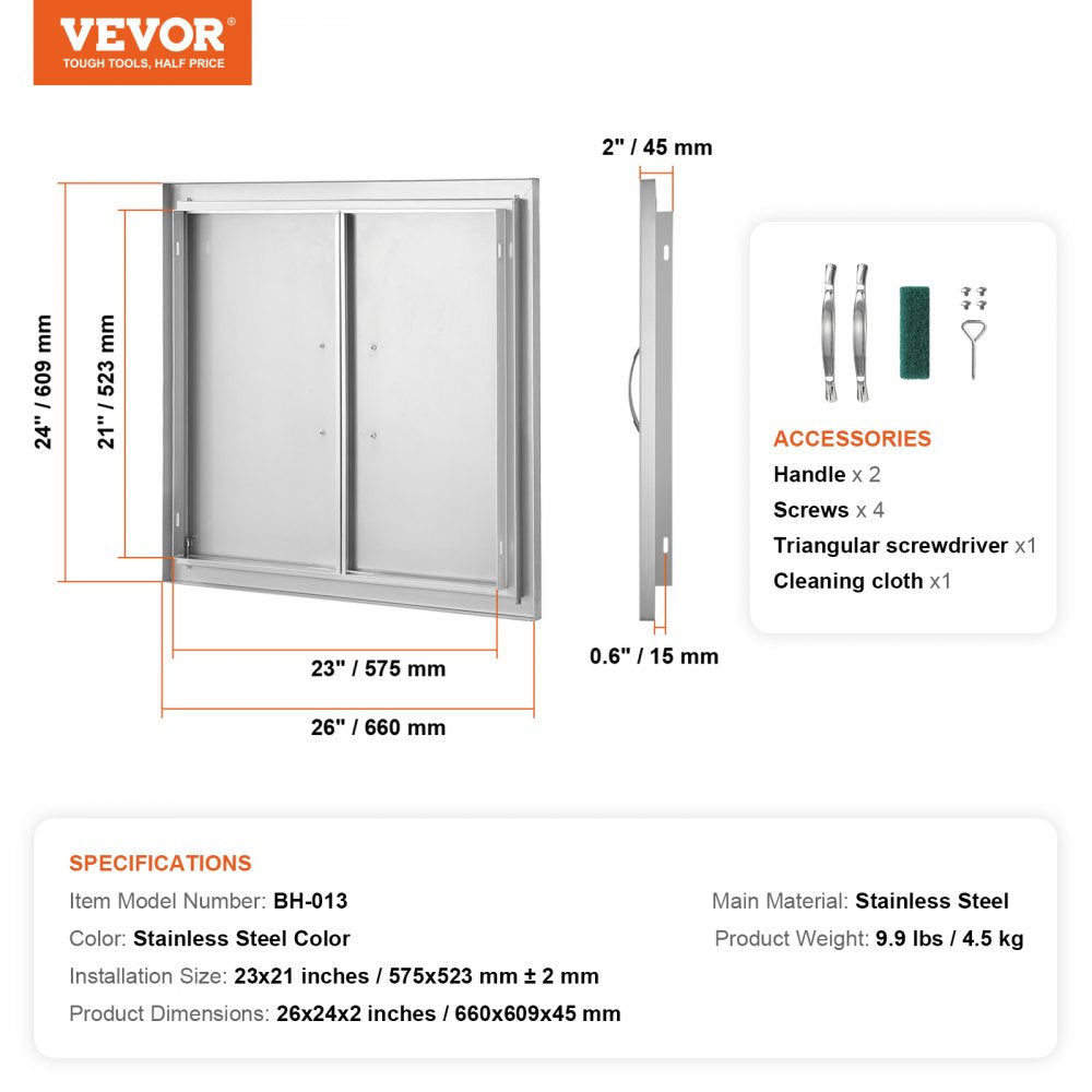 BH-013 - 26"x24" Durable Stainless Steel BBQ Access Door for Outdoor Kitchens