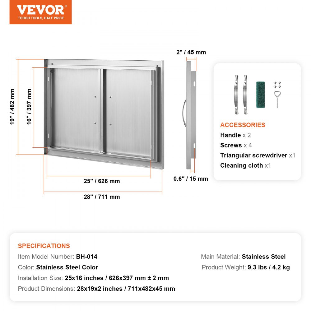 BH-014 - 28" x 19" Stainless Steel BBQ Access Door for Outdoor Kitchens