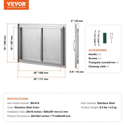 BH-014 - 28" x 19" Stainless Steel BBQ Access Door for Outdoor Kitchens