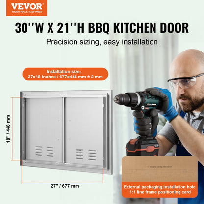 B010S - Durable 30x21 Inch Stainless Steel BBQ Access Door for Outdoor Kitchens