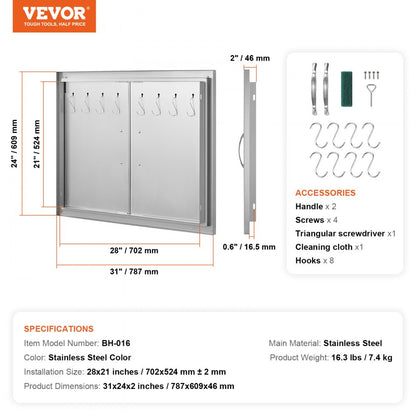 BH-016 - VEVOR 31"x24" Stainless Steel BBQ Access Door for Outdoor Kitchens