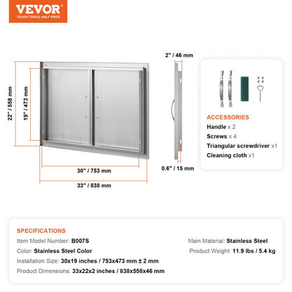 B007S - Durable Stainless Steel BBQ Access Door for Outdoor Kitchens