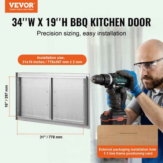 B006S - 34" x 19" Stainless Steel BBQ Access Door for Outdoor Kitchens