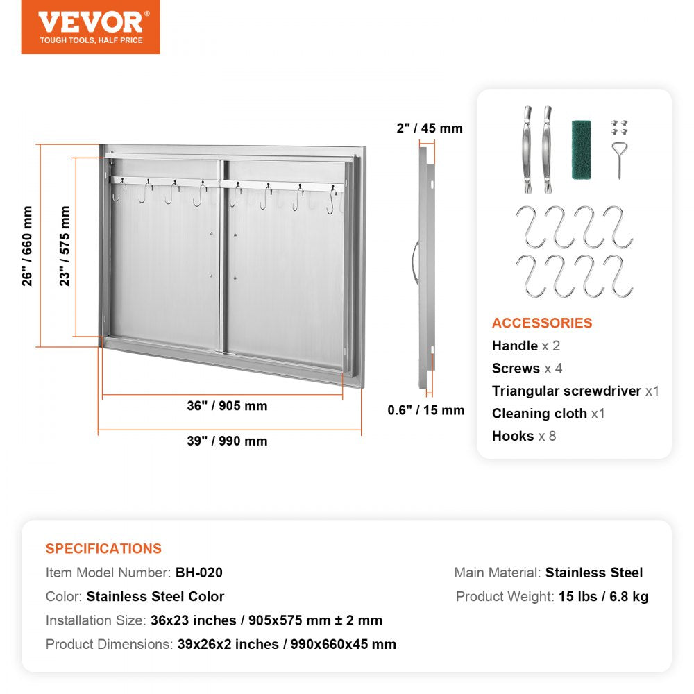 BH-020 - 39" x 26" Stainless Steel Access Door for Outdoor Kitchens