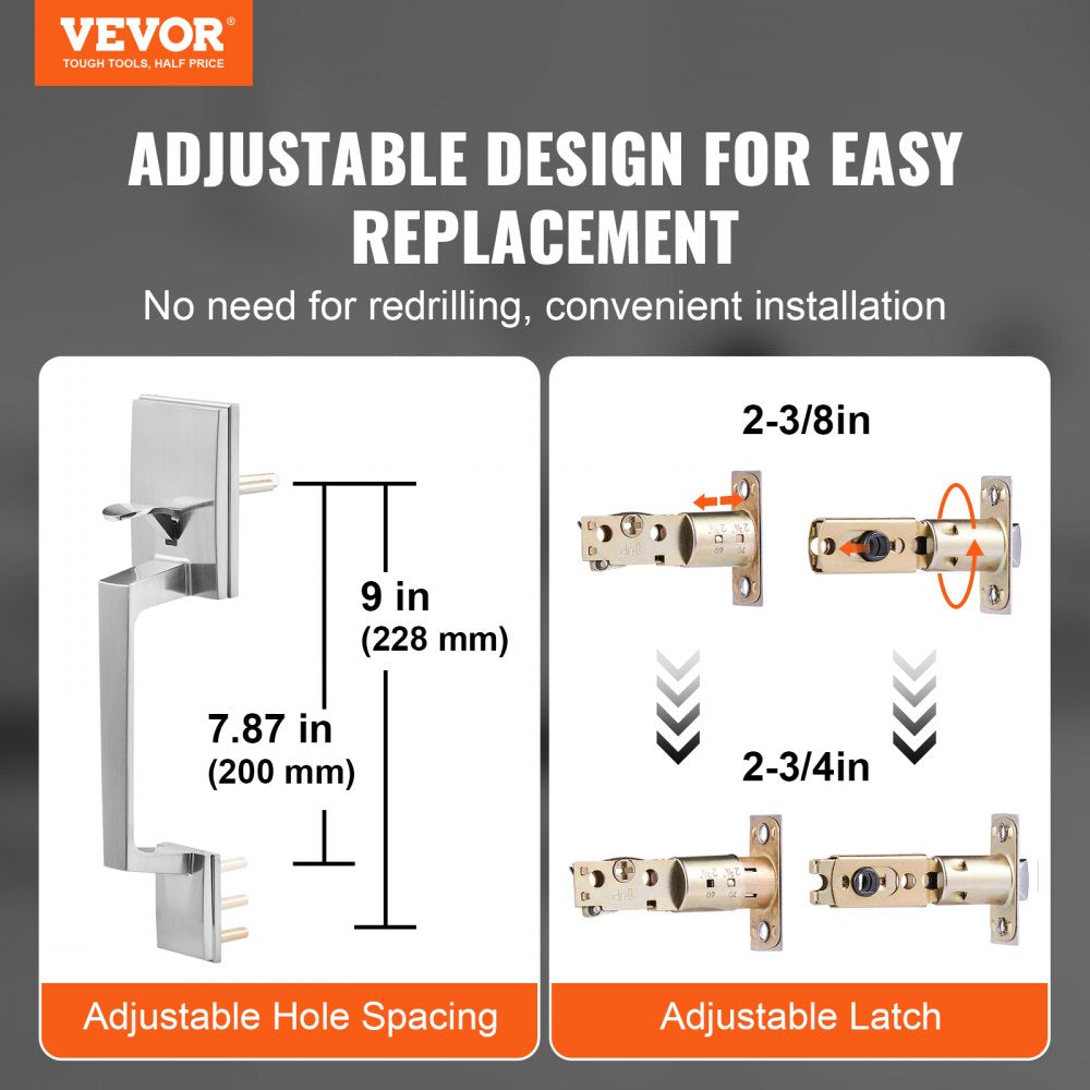 DT1103 - Adjustable Satin Nickel Double Door Handle Set with Security Locks