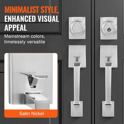 DT1103 - Adjustable Satin Nickel Double Door Handle Set with Security Locks