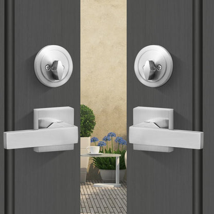 DT1103 - Adjustable Satin Nickel Double Door Handle Set with Security Locks