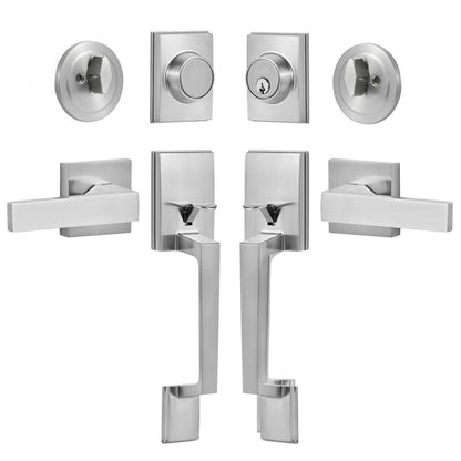 DT1103 - Adjustable Satin Nickel Double Door Handle Set with Security Locks