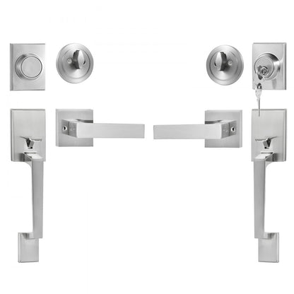 DT1103 - Adjustable Satin Nickel Double Door Handle Set with Security Locks