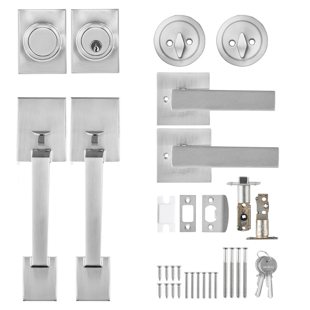 DT1103 - Adjustable Satin Nickel Double Door Handle Set with Security Locks
