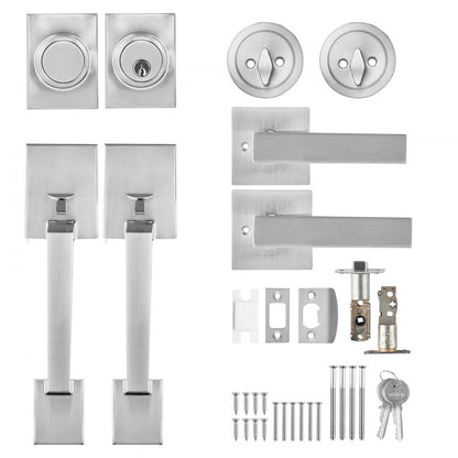 DT1103 - Adjustable Satin Nickel Double Door Handle Set with Security Locks
