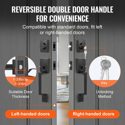 DT1103 - Matte Black Double Door Handle Set with Adjustable Spacing