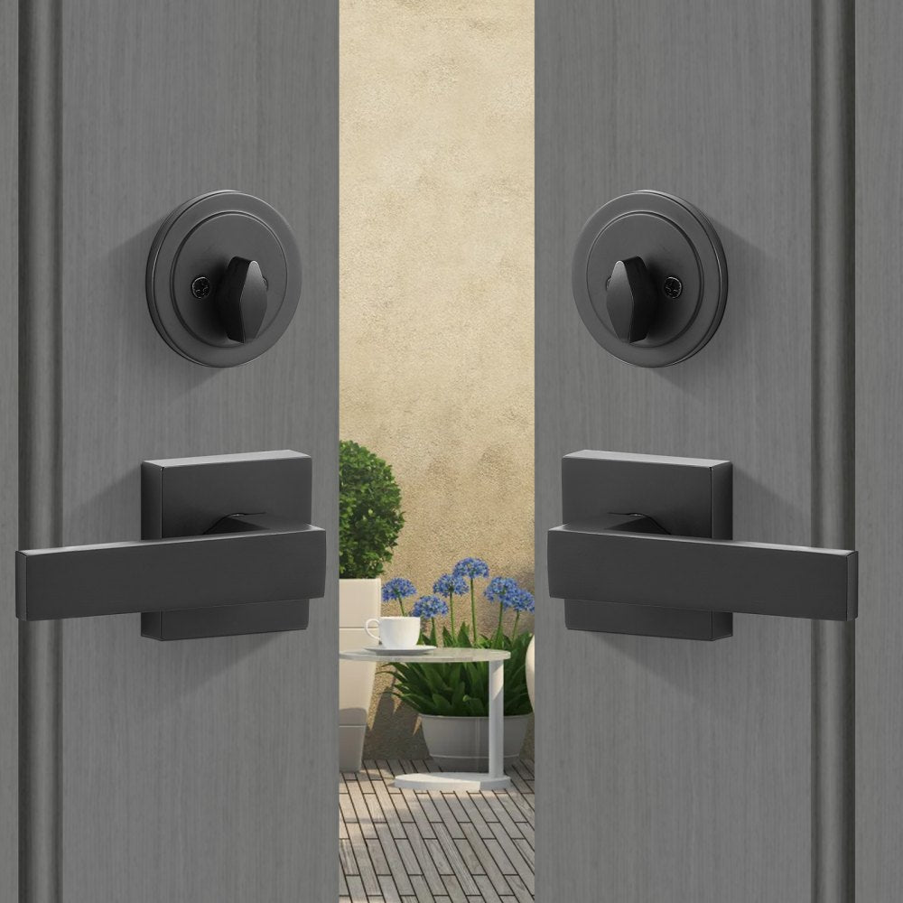 DT1103 - Matte Black Double Door Handle Set with Adjustable Spacing