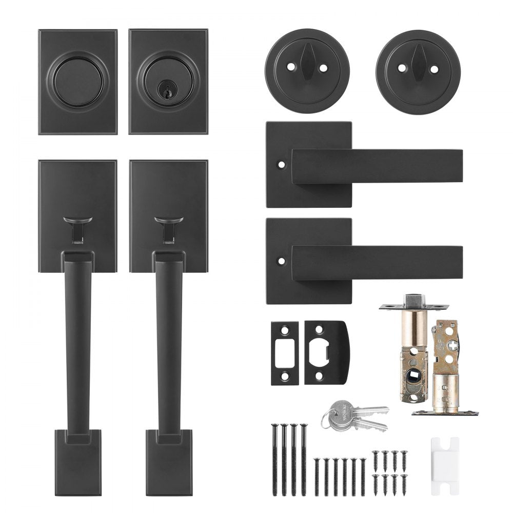DT1103 - Matte Black Double Door Handle Set with Adjustable Spacing
