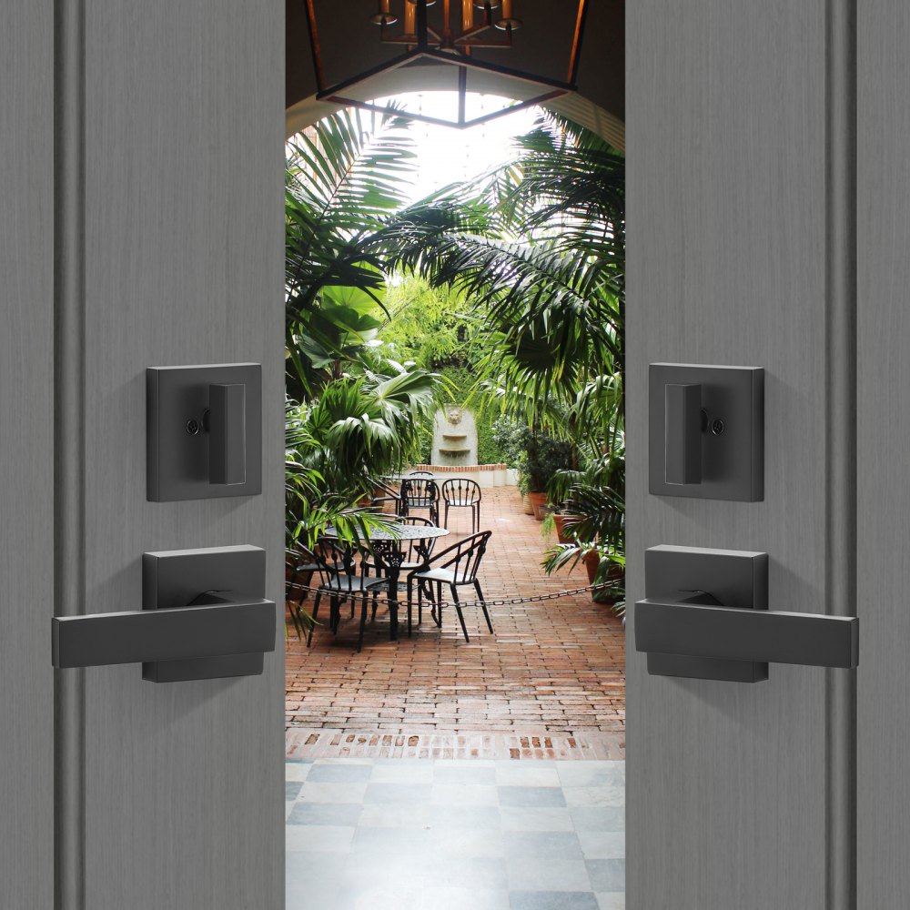 DT1210-DM-BLK - Reversible Matte Black Double Door Handle Set with Key Lock