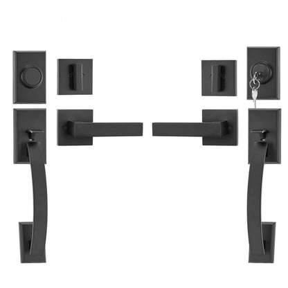DT1210-DM-BLK - Reversible Matte Black Double Door Handle Set with Key Lock