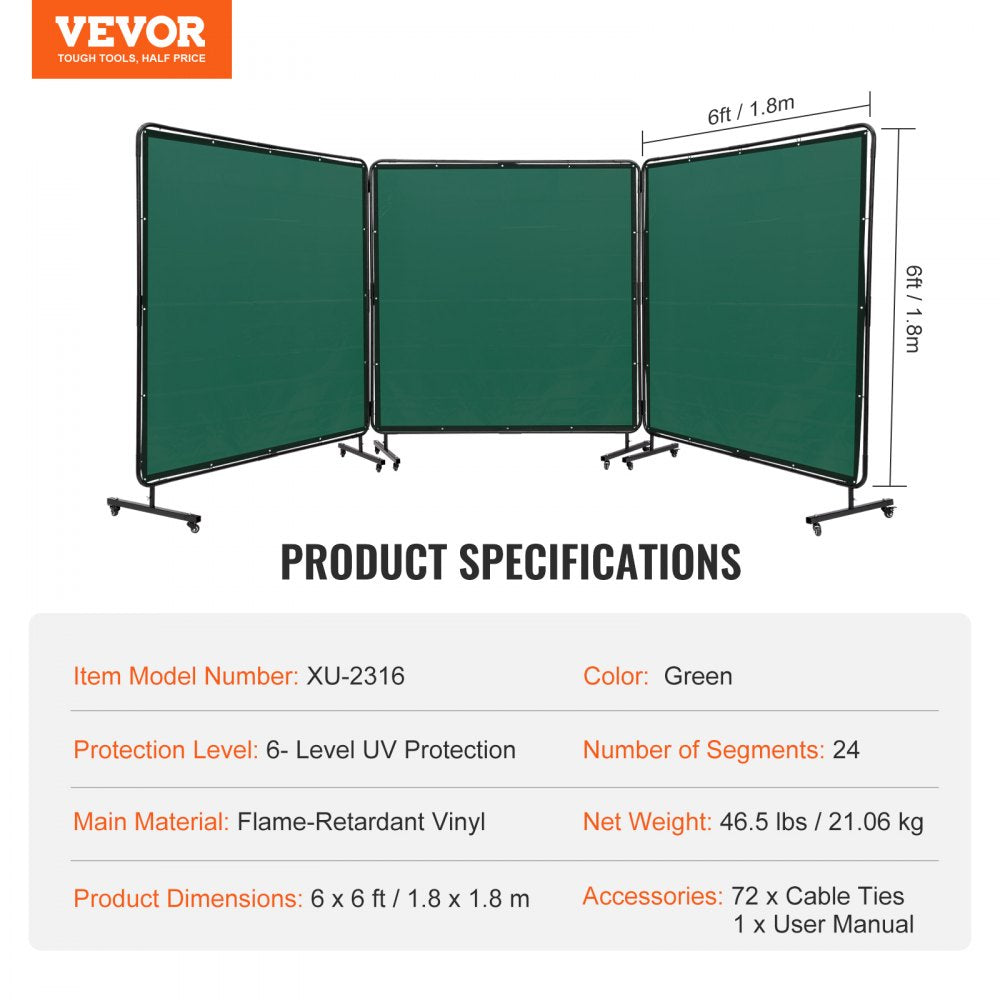 XU-2316 - 6' Flame-Resistant Welding Screen for Safe Workspaces