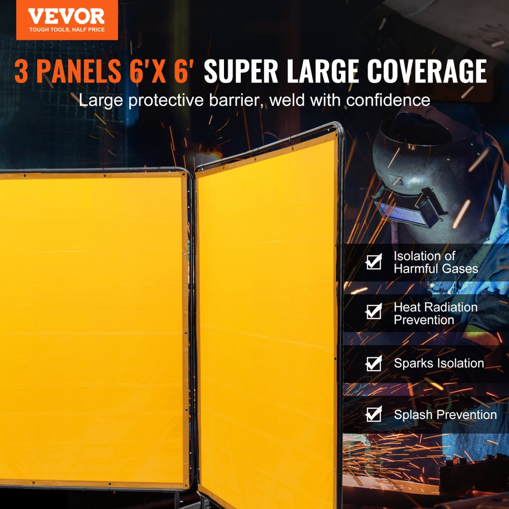 XU-2315 - VEVOR 3-Panel Welding Screen, 6' x 6' Safety Barrier