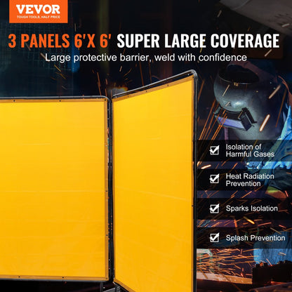 XU-2315 - VEVOR 3-Panel Welding Screen, 6' x 6' Safety Barrier