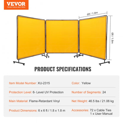 XU-2315 - VEVOR 3-Panel Welding Screen, 6' x 6' Safety Barrier