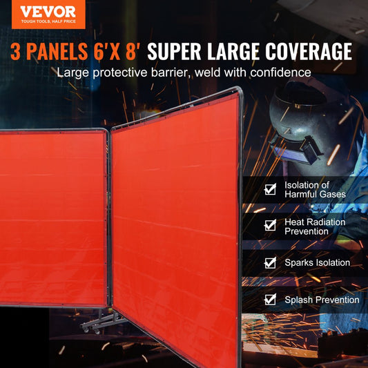 XU-2317 - 6' x 8' VEVOR 3-Panel Welding Screen with Flame-Resistant Vinyl