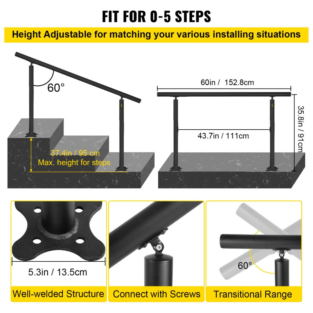 VV-LVSSYZLTFS-HS5F - 5FT Aluminum Outdoor Stair Railing Kit for Safety