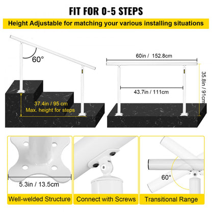 VV-LVSSYZLTFS-BS5F - Adjustable 5 FT Aluminum Outdoor Stair Railing Kit