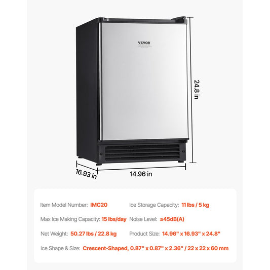 IMC20 - Built-in 15 lbs/Day Ice Maker with Reversible Stainless Steel Door