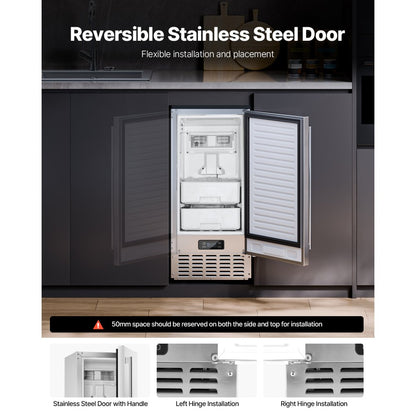 HBZB-30N - 66 Lbs/Day Built-in Ice Maker with Stainless Steel Reversible Door