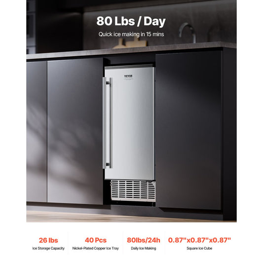 HBZB-36F - Built-in Ice Maker: 80 lbs/Day, 26 lbs Basket, Reversible Door
