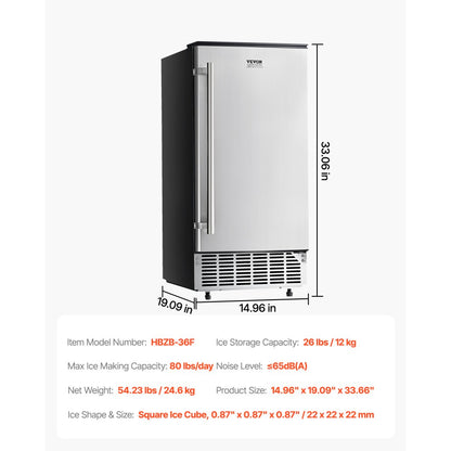 HBZB-36F - Built-in Ice Maker: 80 lbs/Day, 26 lbs Basket, Reversible Door