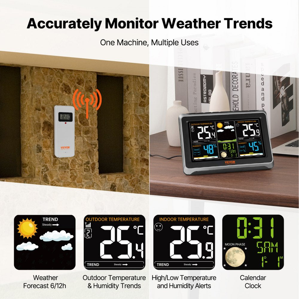 YT6077 - 7.5-Inch VEVOR Indoor/Outdoor Color Weather Station