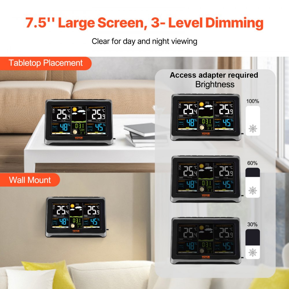 YT6077 - 7.5-Inch VEVOR Indoor/Outdoor Color Weather Station