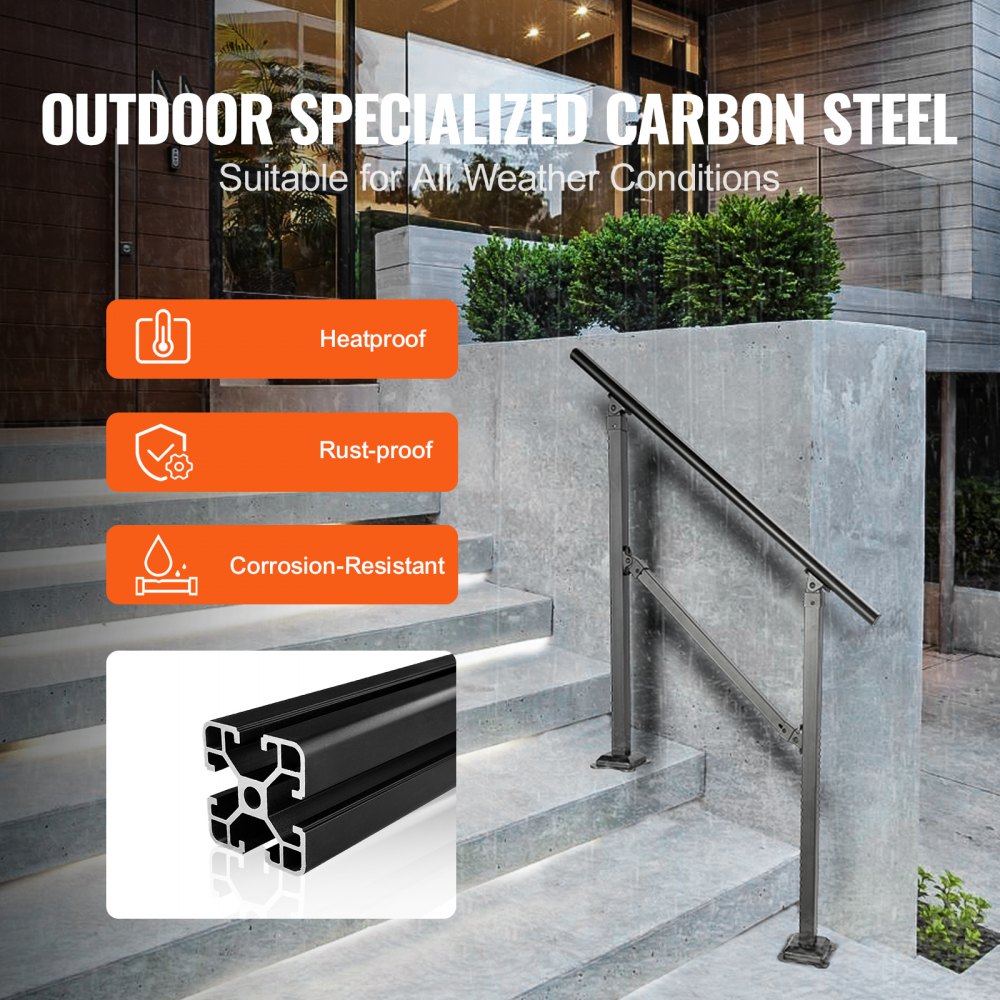 H3602-3 - Adjustable 3ft Carbon Steel Stair Handrail for Outdoor Safety