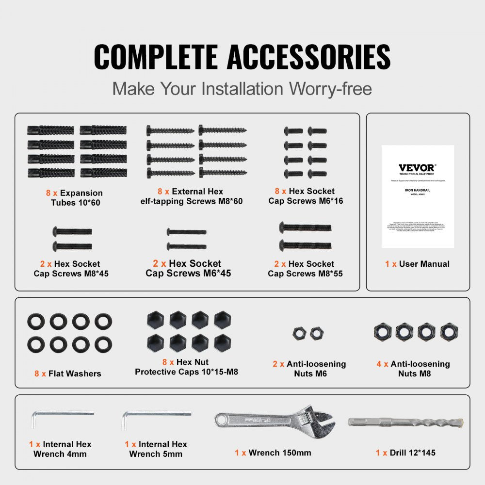 H3602-3 - Adjustable 3ft Carbon Steel Stair Handrail for Outdoor Safety