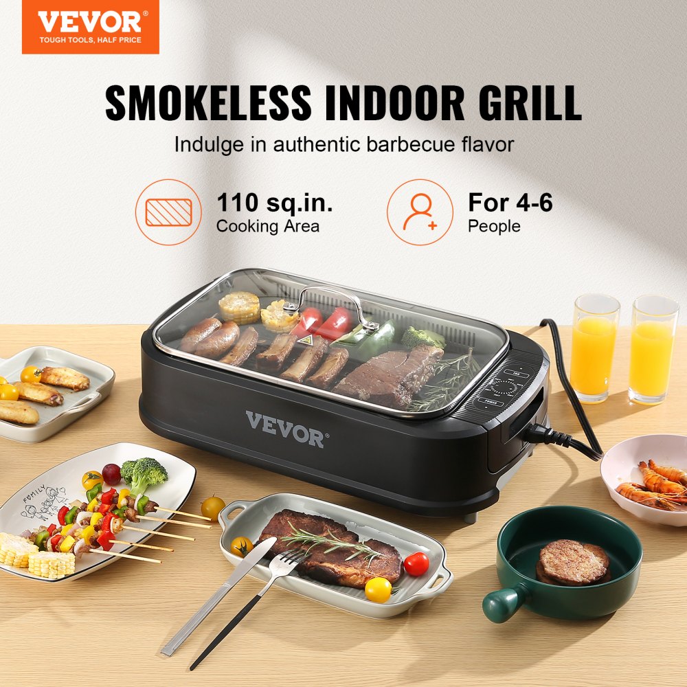 010742424284 - Smokeless 1500W Indoor Grill with 110 sq.in Non-Stick Surface