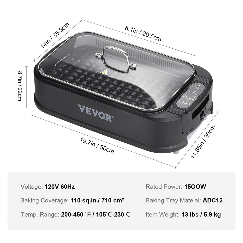 010742424284 - Smokeless 1500W Indoor Grill with 110 sq.in Non-Stick Surface