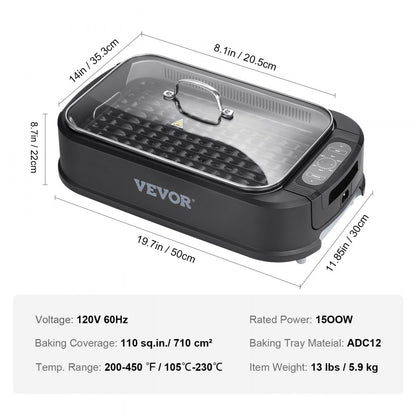 010742424284 - Smokeless 1500W Indoor Grill with 110 sq.in Non-Stick Surface